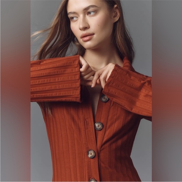 NWT! Reformation Benton Ribbed Button-Front Sweater Mini Dress 🟤 - Picture 4 of 10